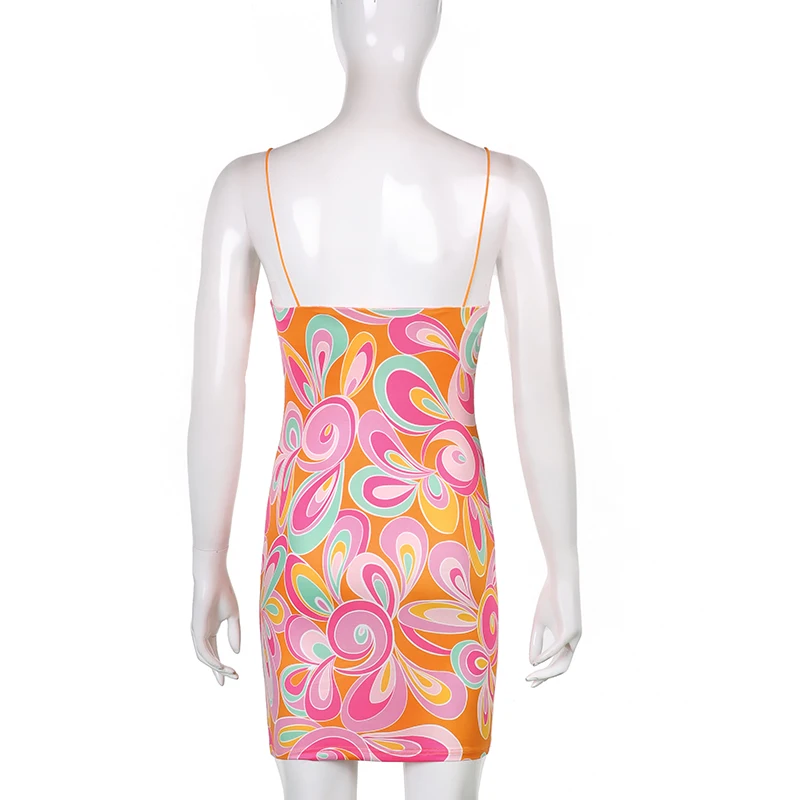 

Darlingaga Spaghetti Strap Floral Print Bodycon Dress Women Vintage Fashion Summer Sexy Dress Backless 2000s Aesthetic Sundress