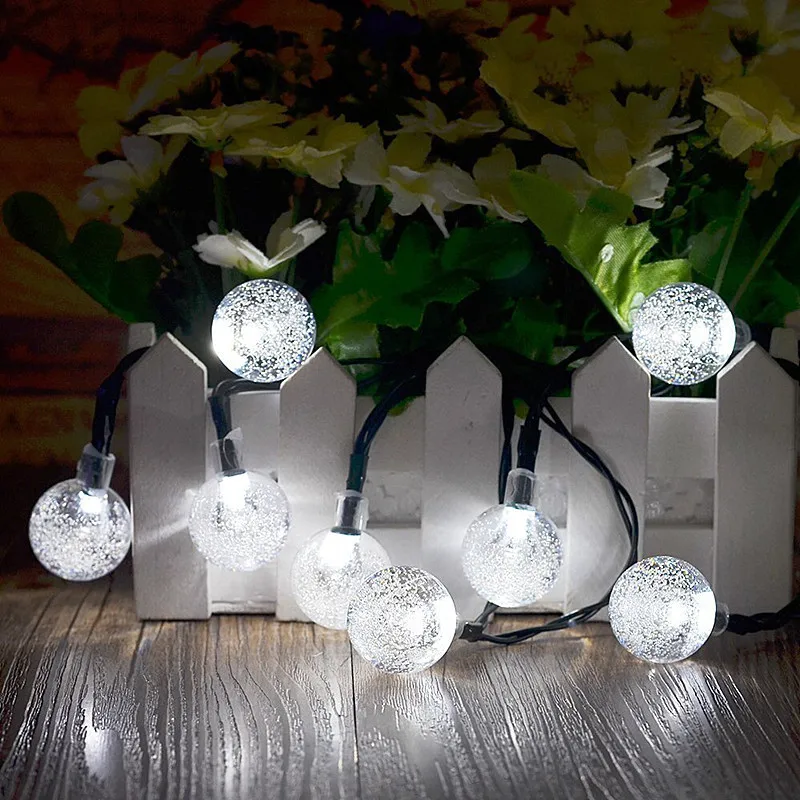 

8 Modes 20/50/60/100 LED Crystal Ball Garland String Lights Solar Lamp Power LED Fairy Lights Garden Christmas Decor for Outdoor