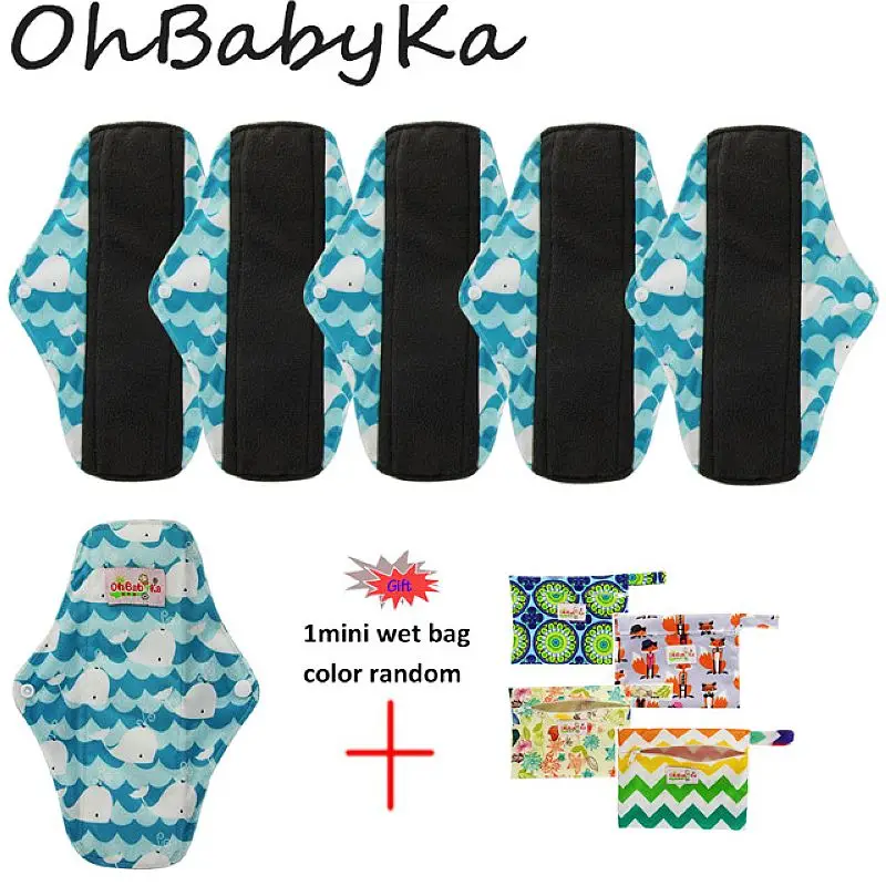 Ohbabyka многоразовые Pure Bamboo менструальные прокладки впитывающая способность тканевые гигиенические прокладки остаются сухими здоровые женские прокладки 6 упаковка+ 1 влажный мешок