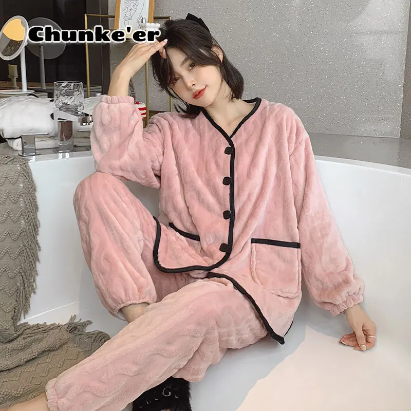 

Новый коралловый tiktok, женский осенне-зимний утепленный теплый комплект, ретикул голоса, красный живой фланелевый домашний наряд