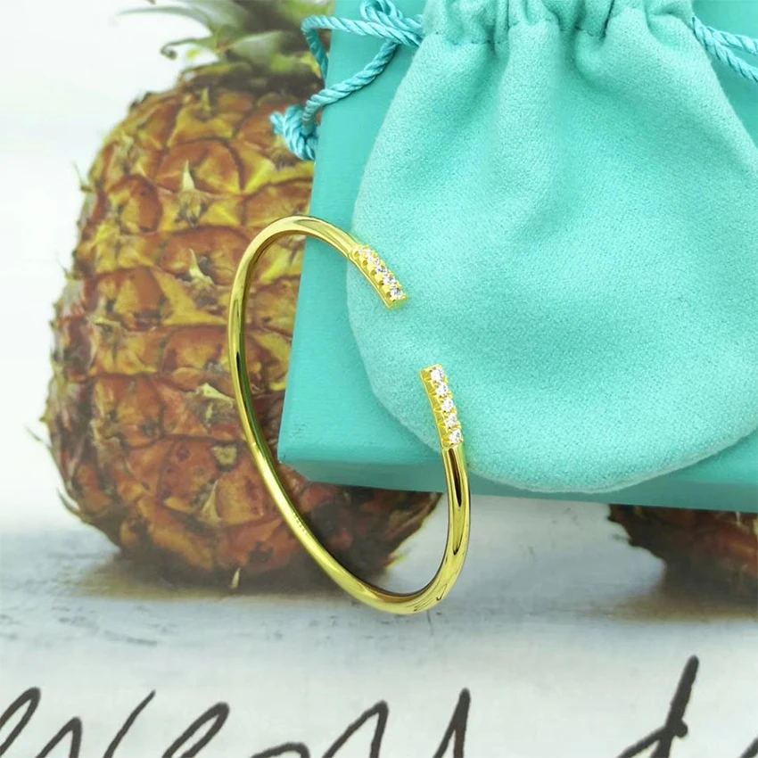 925 серебро Циркон золотой браслет в европейском и американском стиле