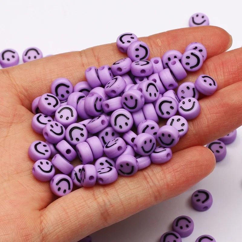 Красочные акриловые бусины со смайликом 7 мм круглые с отверстием для