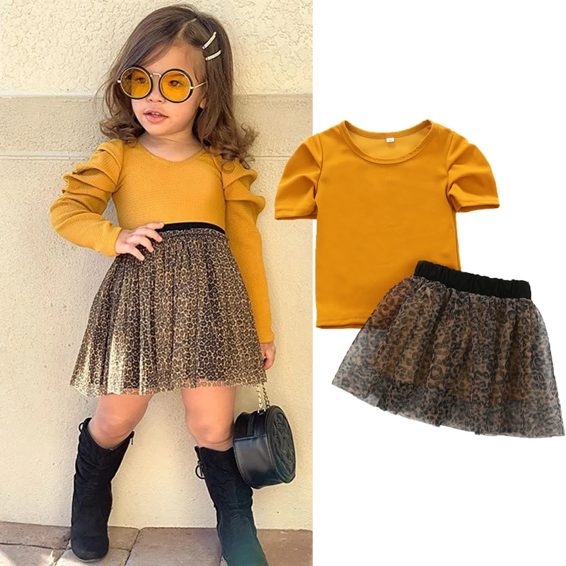 2020 детская одежда для девочек футболка с коротким рукавом леопардовая мини-юбка