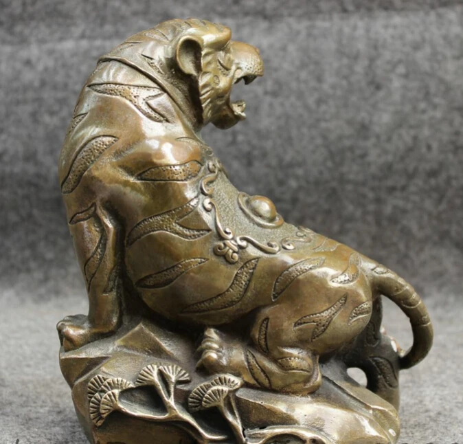 Китайские бронзовые богатые монетки из сосны дикая тигриная статуя скульптура