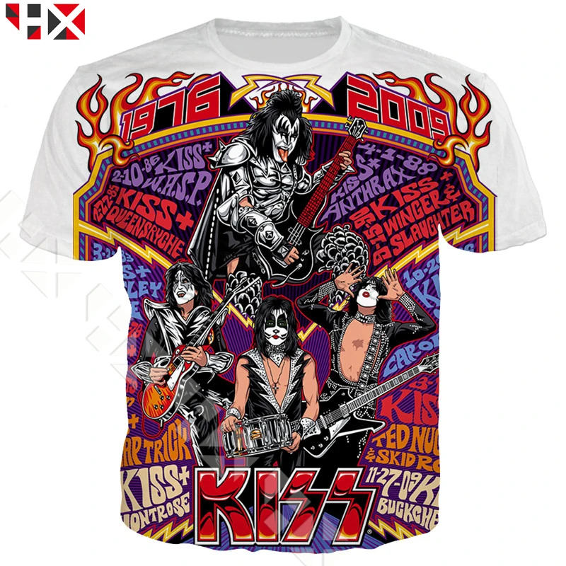 Летняя модная крутая футболка HX с металлической рок группой Kiss Band для мужчин и