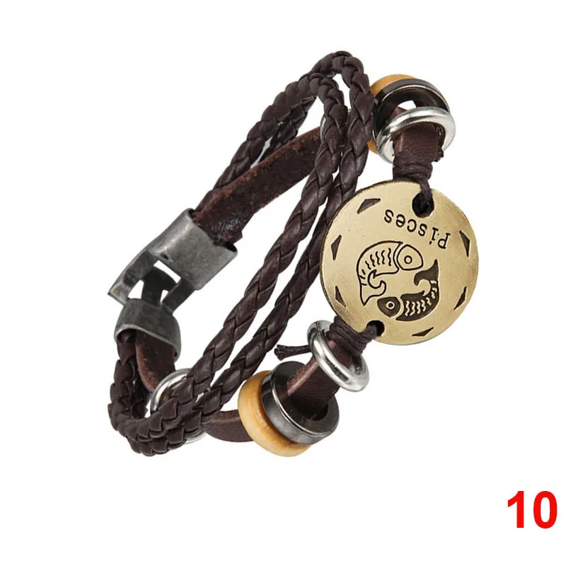 Мужские и женские плетеные браслеты 12 созвездий кожаные со знаками Зодиака