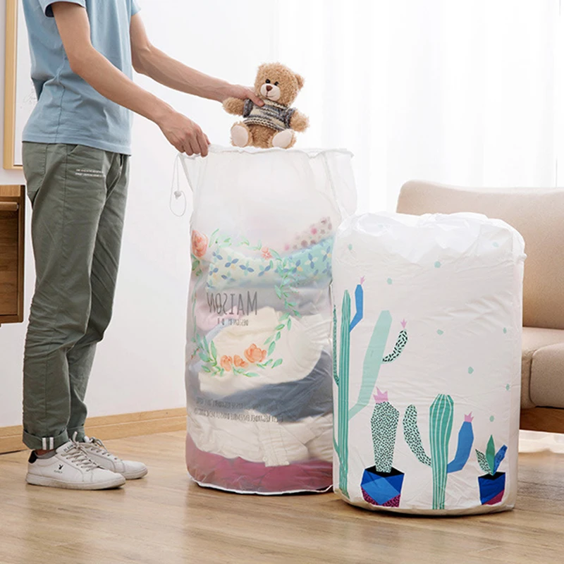 

PEVA Large Waterproof Quilt Storage Bag Moisture Proof Dust Quilt Sorting Bag Clothes Luggage Moving Cylinder Bag Toy Organizer