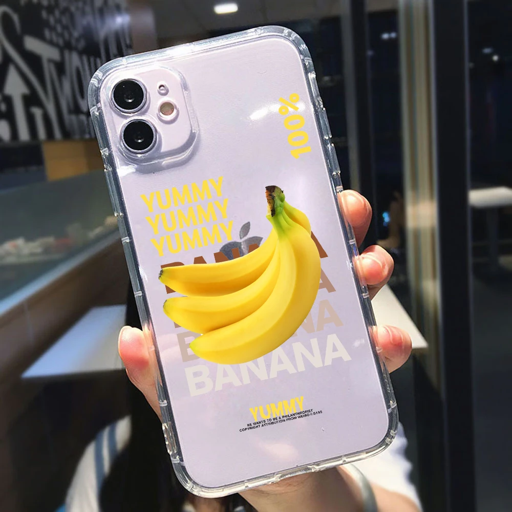 

PUNQZY Summer Banana Pineapple Mango Phone Case For iphone 11 12 PRO SE 2020 XR XS MAX 7S 7 6s 8Plus Soft TPU Transparent Cover