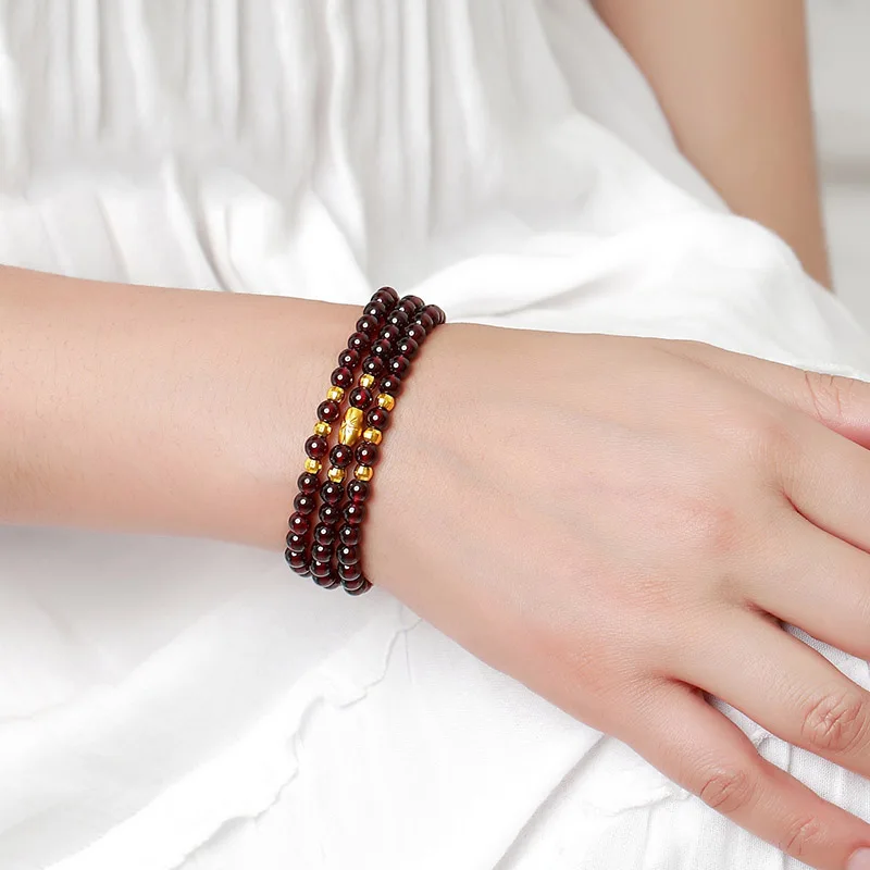 Браслет-цепочка из желтого золота с гранатовыми бусинами 6 3 дюйма | Украшения и