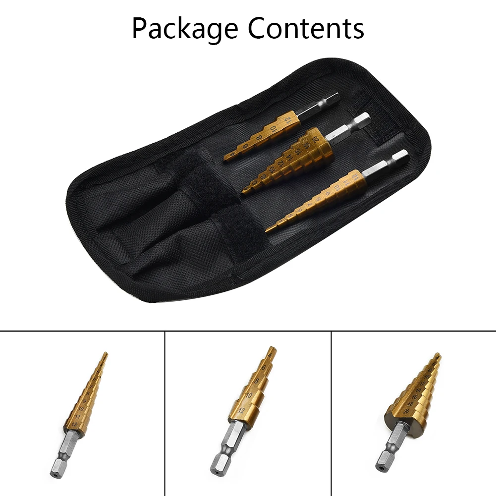 

3 Pcs/Set Quick-Change1/4 Hex Shank Larger Titanium Coated Step Drill Bit Sale
