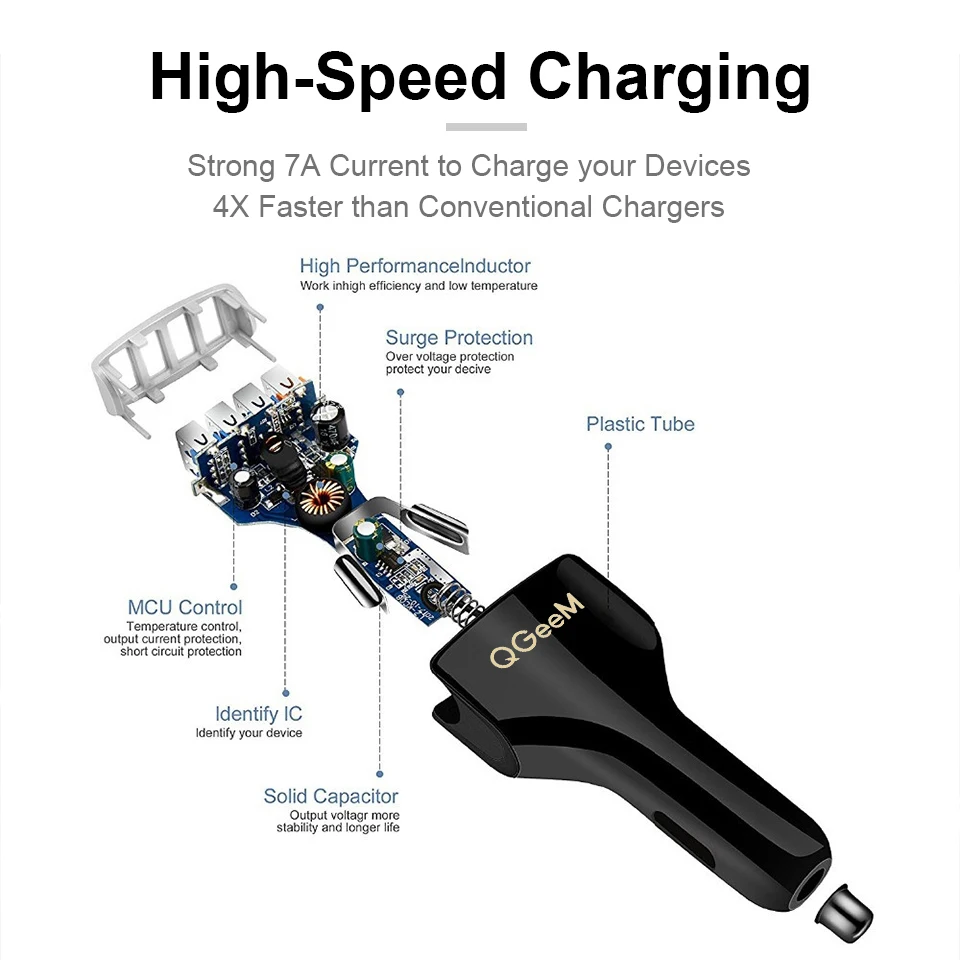 QGEEM быстрое 4 USB Автомобильное зарядное устройство Быстрая зарядка 3,0 Автомобильное зарядное устройство для телефона QC 3,0 USB Автоматическая зарядка 4 порта портативное зарядное устройство для Xiaomi iPhone