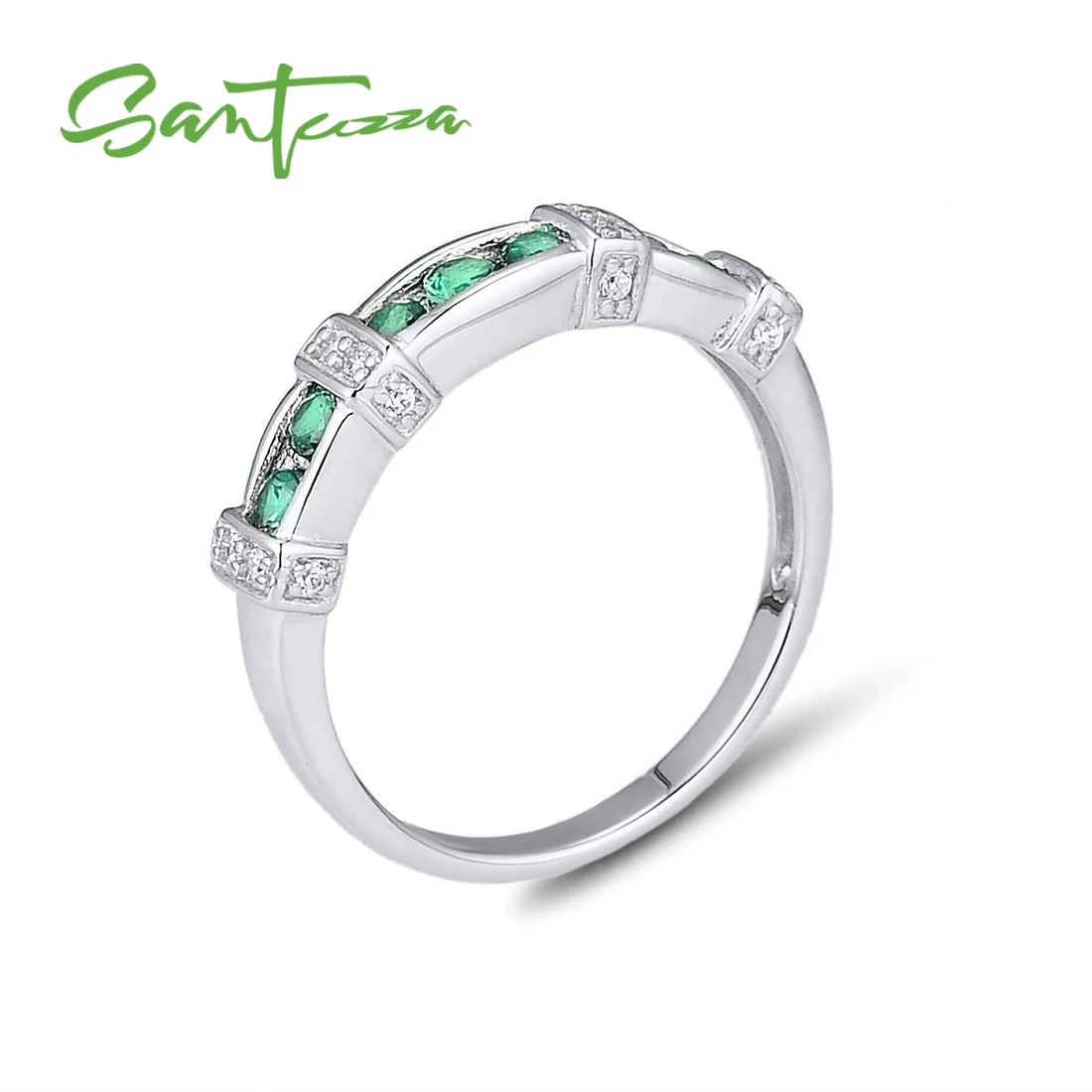 SANTUZZA серебряное кольцо для женщин, 925 пробы, серебряное модное круглое кольцо для женщин, кольцо с кубическим цирконием, вечерние ювелирные изделия