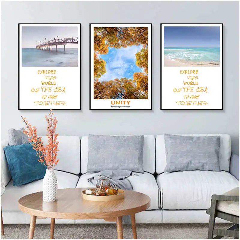 Sea and Bridge Scenery Nordic Poster Autumn Tree Cuadros Decoracion Beach Wall Pictures For Living Room Art Canvas Painting | Дом и сад