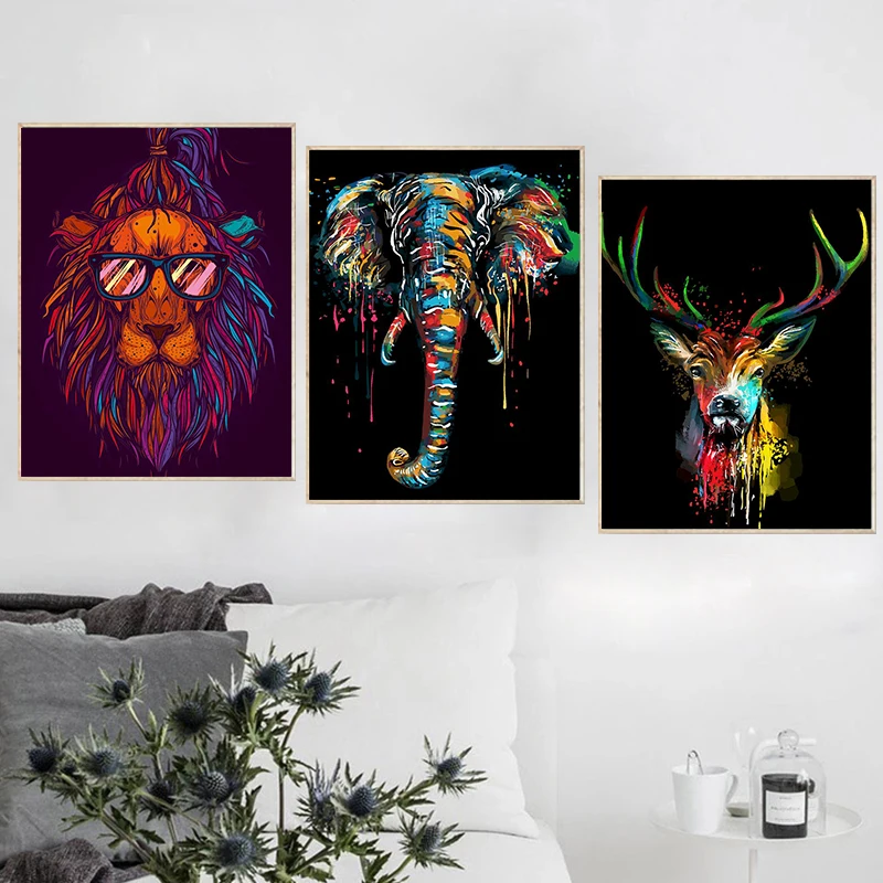 RUOPOTY 3PC Frame DIY Painting By Numbers Modern Home Wall Art Picture Elephant Animals Paint By Numbers For Home Decors