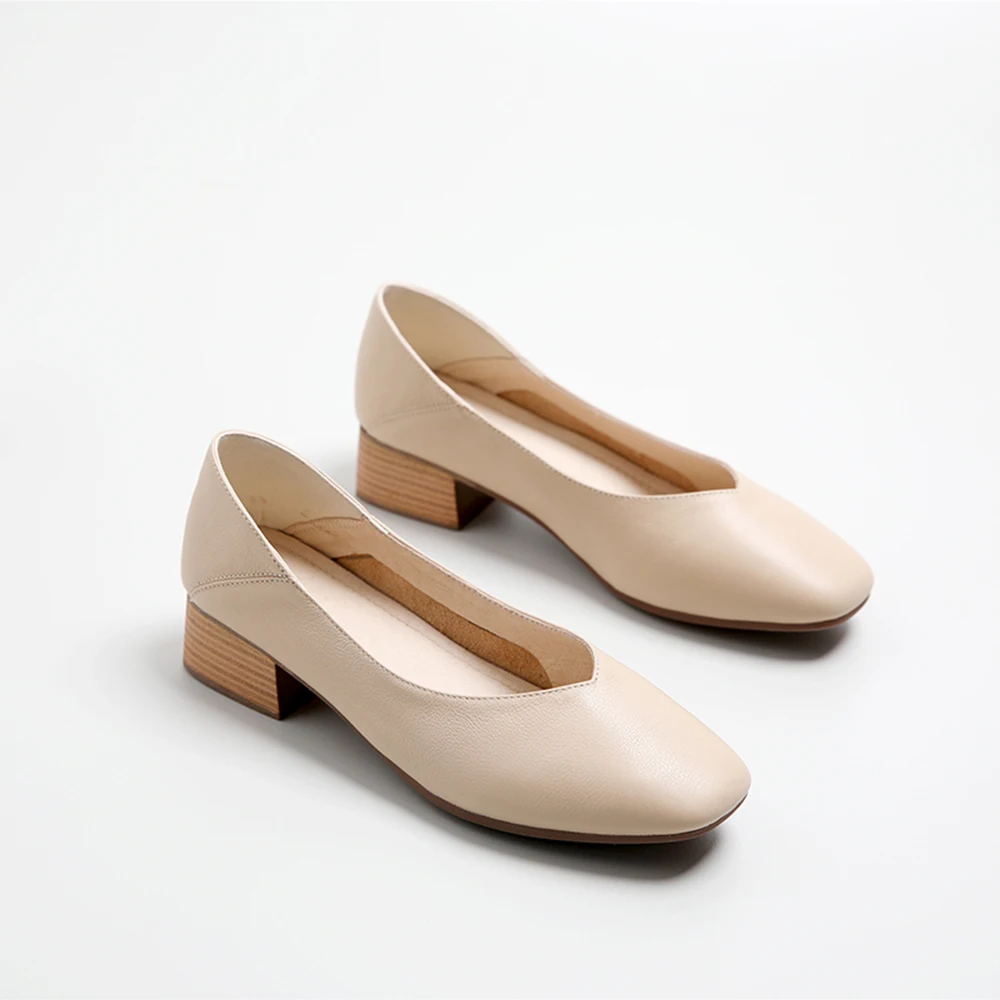 

Mode new pumps Office & Career round toe Boat Shallow shoes women 4CM With high Genuine leather slip-on professional basic shoes