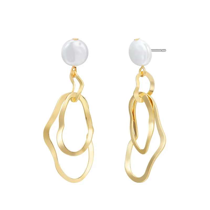 

JIAN Retro Long Dangle Earrings for Women Ladies Gold Color Metal Hoop Drop Ear Accessories Irregular Geometric Earring Jewelry