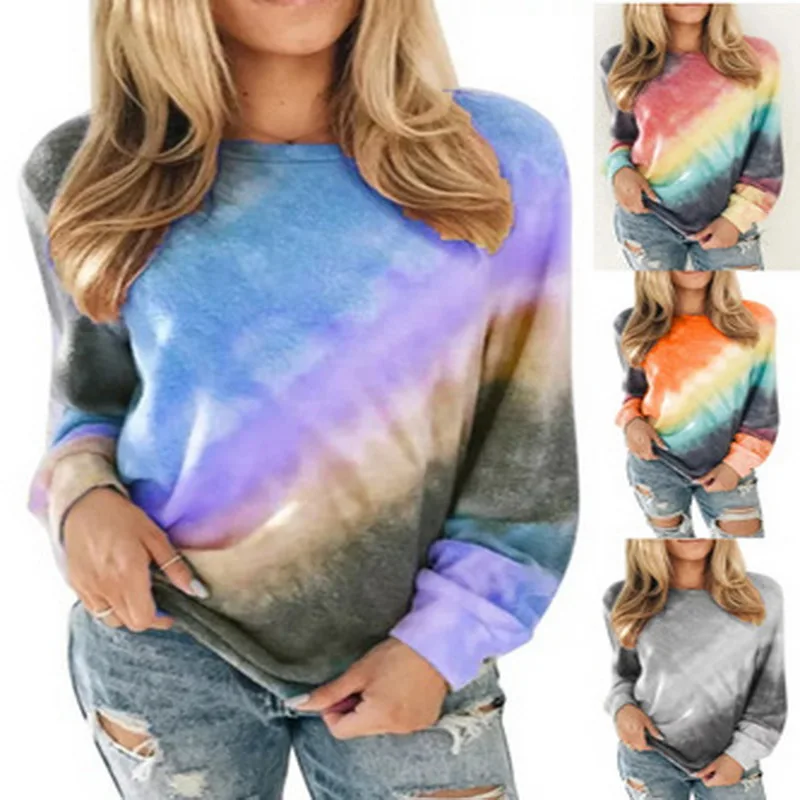 

2020 NEW fashion hoodies for women Fashion Women Plus Size Tie-Dye Printed Gradient Pullover Long Sleeve Sweatshirt Top