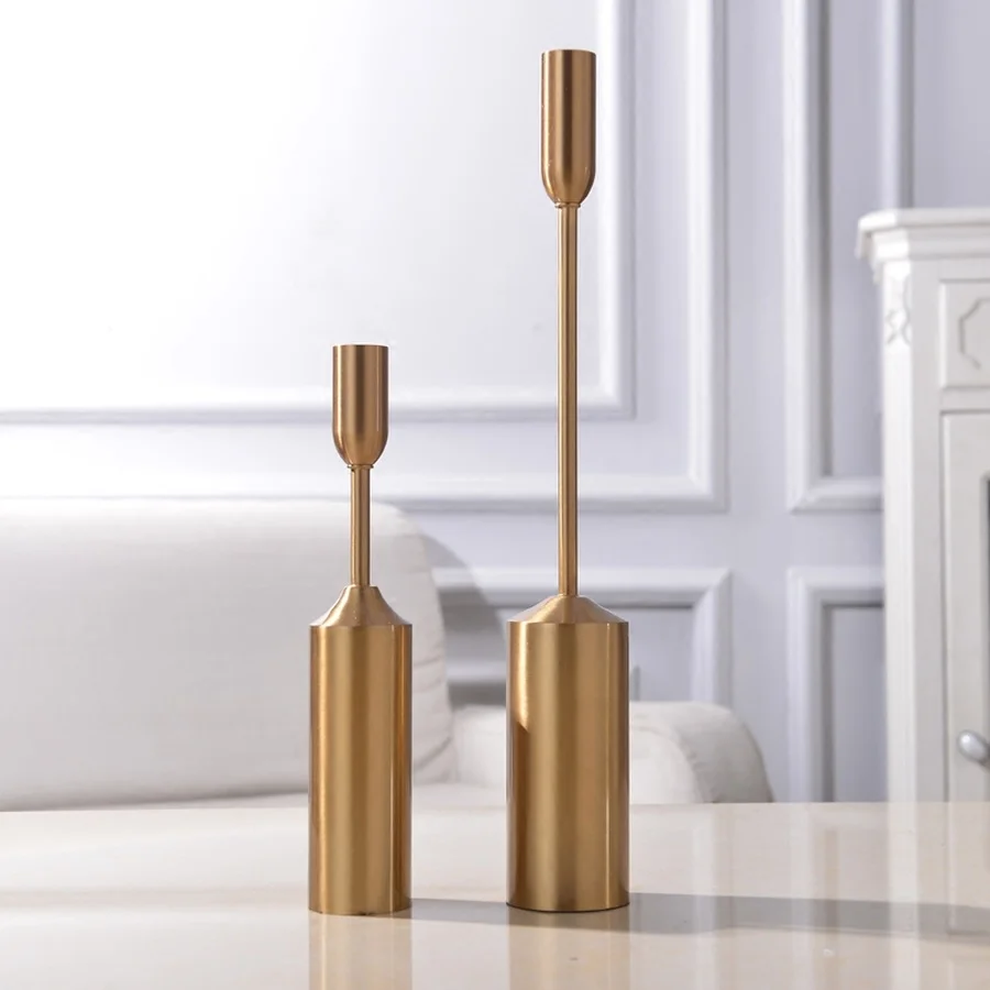 

Nordic Style Gold Metal Candlestick Modern Pillar Candle Holder Porta Candele Vetro Candle Holders Metal Vintage Classic HH50ZT