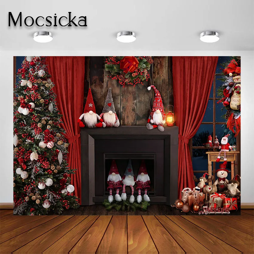 

Mocsicka Christmas Backdrops for Photography Christmas Indoor Wooden Fireplace Photo Background Portrait Photoshoot Photo Studio