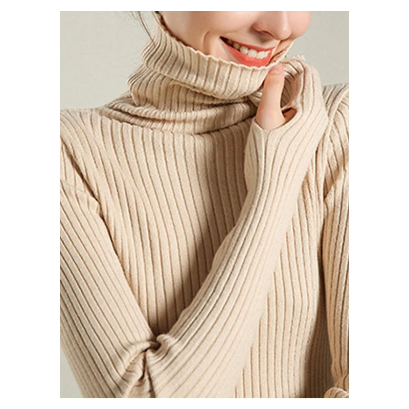 Женский трикотажный свитер с высоким воротом повседневный облегающий пуловер