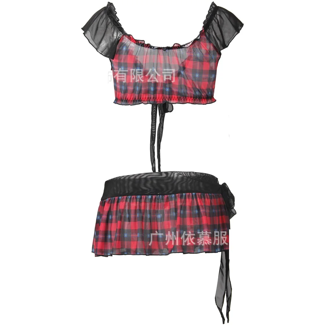 

Women Sexy lingerie Underwear Student Uniform Temptation Erotic Thin Plus Size Fashion Lattice Lace Lingerie Short Skirt