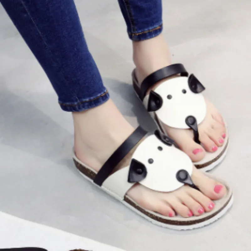 Шлепанцы женские в горошек мультяшная обувь на пробковой подошве летние тапочки