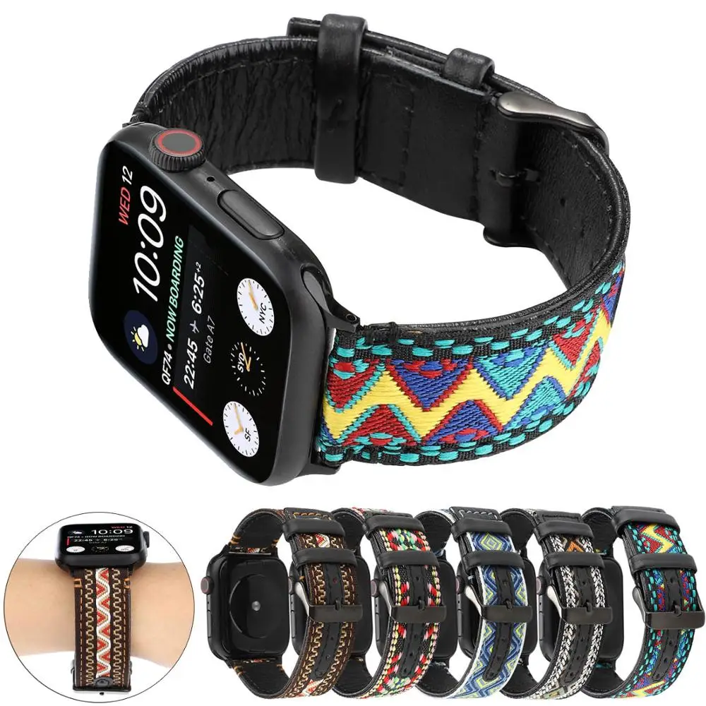 Ремешок для Apple Watch 5 4 нейлоновый браслет в богемном стиле iWatch Series 1 2 3 42 мм 38 40 44