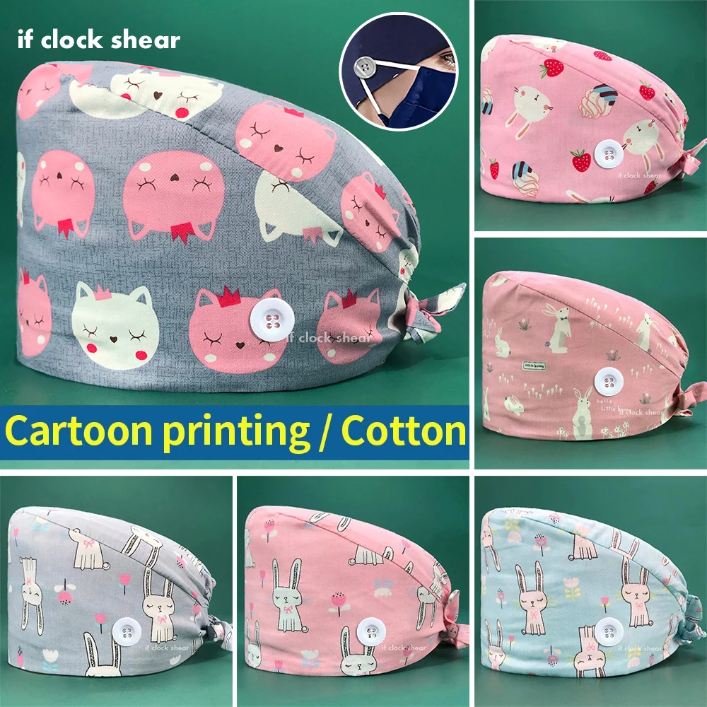 

Unisex Scrub Tooth Hospital Scrub Cap Cartoon Print Medical Doctor Work Hat Pet Health Service Clinic Adjustable Scrub Women Hat