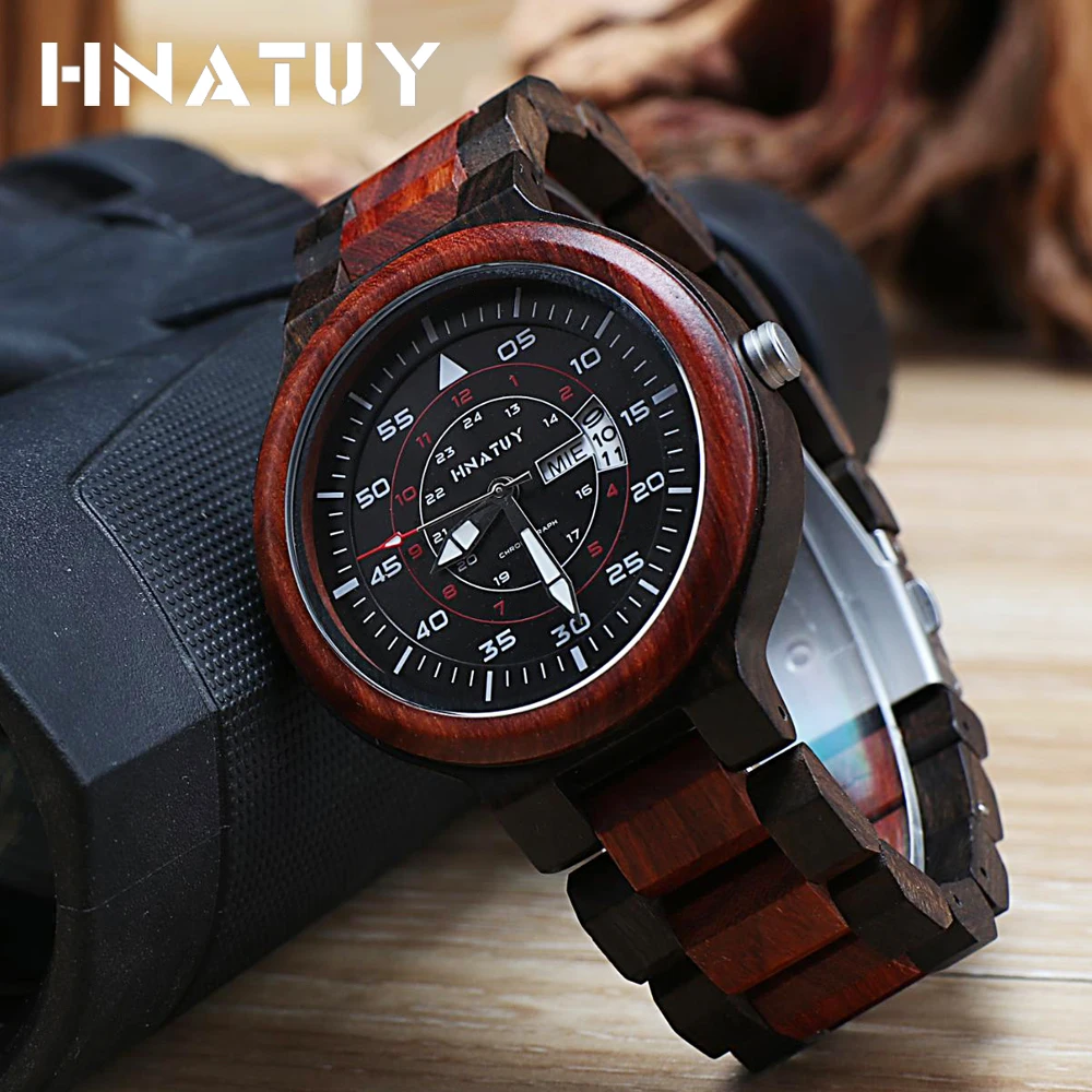 Hnatuy Relogio Masculino деревянные часы мужские роскошные с датой японские кварцевые erkek kol