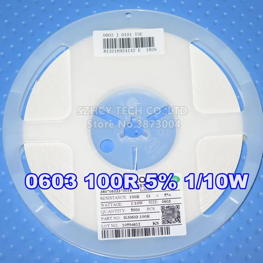 

5000 шт 0603 100R 5% 1/10 Вт HJ0603-100R 1608 Новый и оригинальный