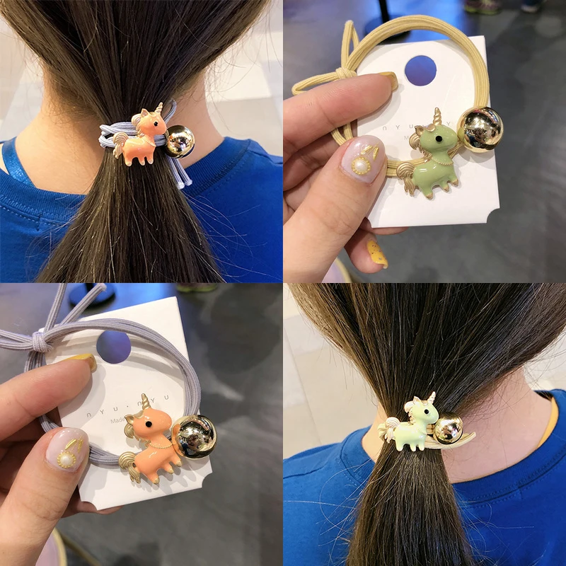Корейское кольцо для волос девочек 5 цветов эластичное с единорогом аксессуары