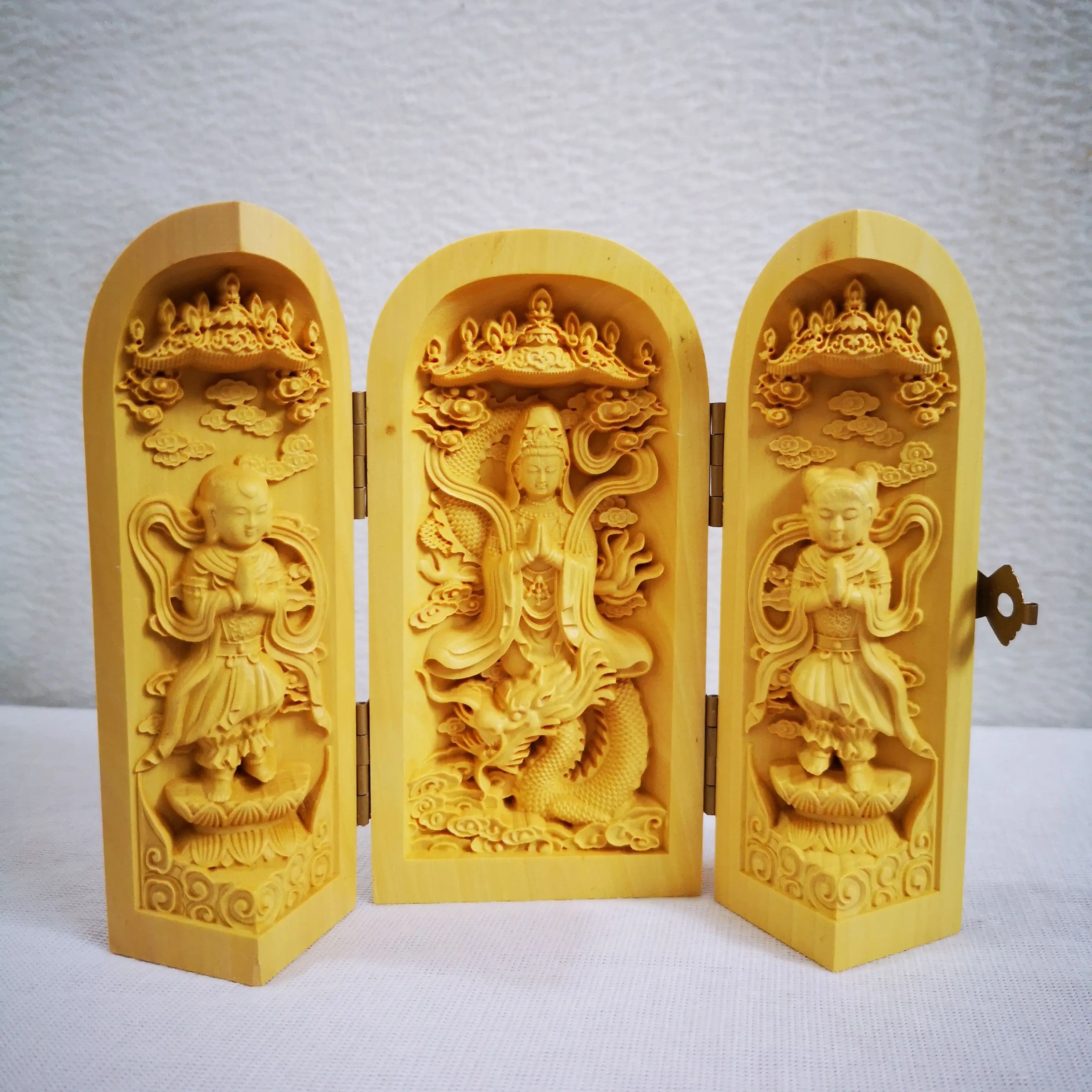 Изысканная китайская деревянная статуя Будды шакамуни Амитабха Гуань Инь Амулет