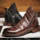 Мужские кожаные ботинки 2020, модная обувь из искусственной кожи с высоким верхом и бахромой на молнии, осенне-зимние ботильоны, мужские ботинки мартинсы, Приблизительно 48