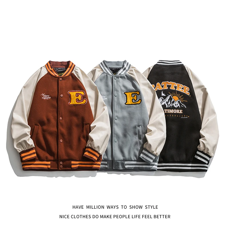 

2021 New Autumn Letter Towel Embroidery Varsity Jacket Men's Bomber Coat Unisex Women's Boyfriend Style Street Baseball Casual