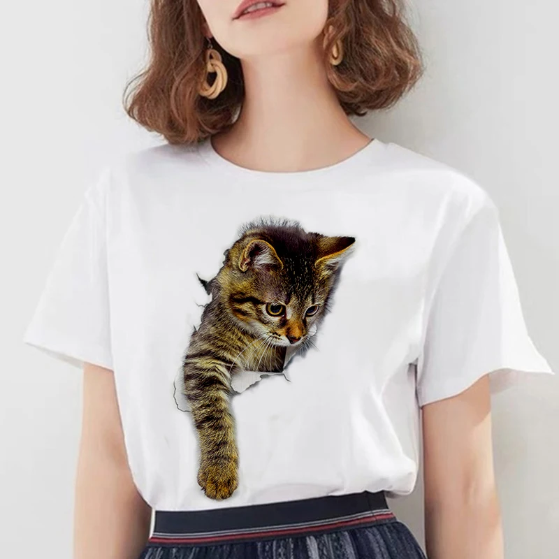 

Summer Fashion Cute Cat Print Women's T-Shirt Short Sleeve Graphic T-Shirt Casual Streetwear Top Women Harajuku T-Shirt Clothes