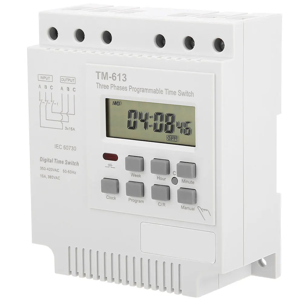 

TM613 380V 16A Three phases 7 Days Programmable 16A Relay Digital Timer Switch Motor Automatic Intelligent Power Controller