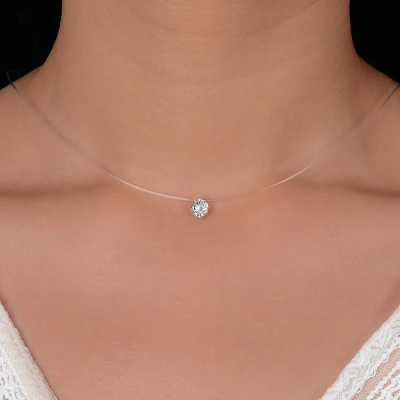 

Fashion Transparent Fishing Line Pendant Necklace 6 Claw Crystal Zircon Accessories Elastic Necklace for Women Girl Gift Jewelry