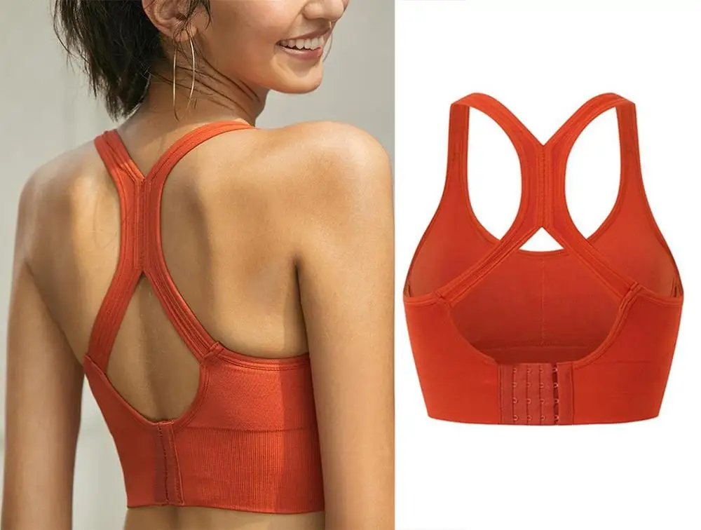 Sexy Red Orange Sexy Sports Bra Solid Back Yoga Tank Top Women Fitness Push up Gym Shockproof Seamless Shirt Running Workout Fast Dry Vest - Цвет: Sexy Red Orange