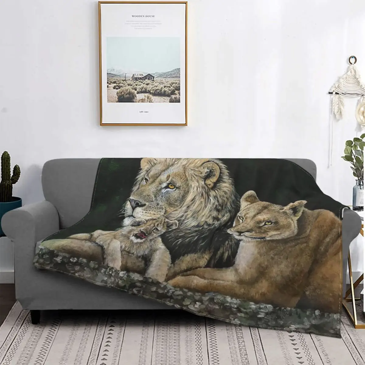 

Lion Family Love Blanket Flannel Print Animal Multifunction Lightweight Thin Throw Blankets for Bedding Office Quilt