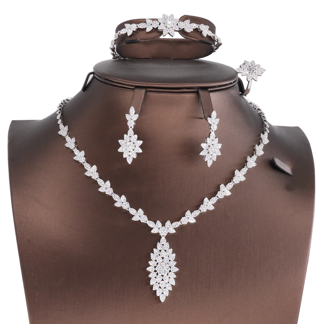 

Bedazzled Jewelry Sets Bridal Earrings Ring Bracelet And Necklace Sets Classic Cute Charming Cubic Zirconia with pendant