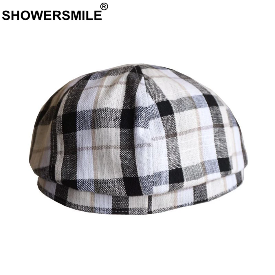 Кепка SHOWERSMILE Мужская льняная Классическая восьмиугольная кепка в клетку с шляпа
