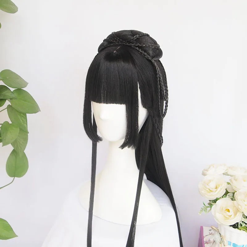 Винтажный парик в китайском старинном стиле длинный прямой черный для