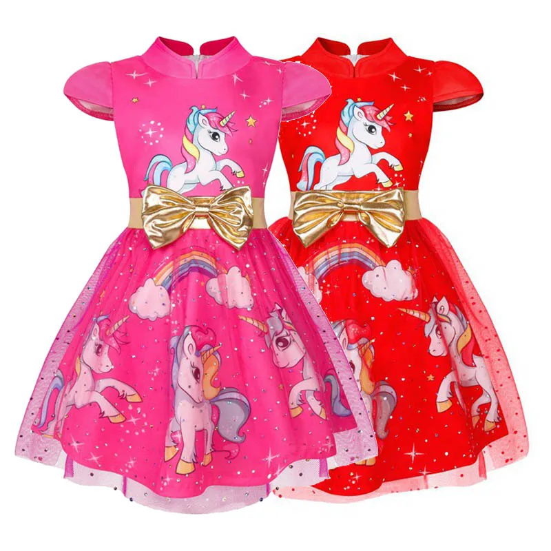 

Платье для девочек с единорогом, платье-пачка принцессы с короткими рукавами, Детская Новогодняя одежда