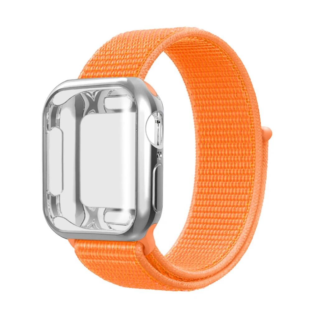 Нейлоновый ремешок+ чехол для Apple watch series 5/4/3/2/1, 42 мм, 38 мм, версия в едином положении во время занятий легкой атлетикой, ремешок для наручных часов iwatch, 40 мм 44 спортивный браслет - Цвет ремешка: papaya