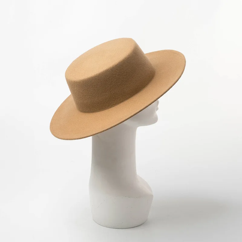 Оптовая продажа осенне-зимняя шерстяная шляпа Fedoras для женщин однотонная плоская