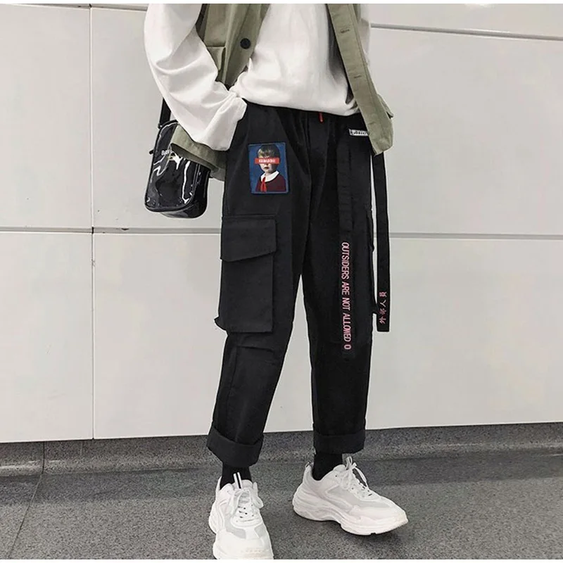 Hip Hop Harajuku Women's Cargo Pants Plus Size Patchwork Lace-up Straight Sweatpants Female Streetwear Sports Trousers