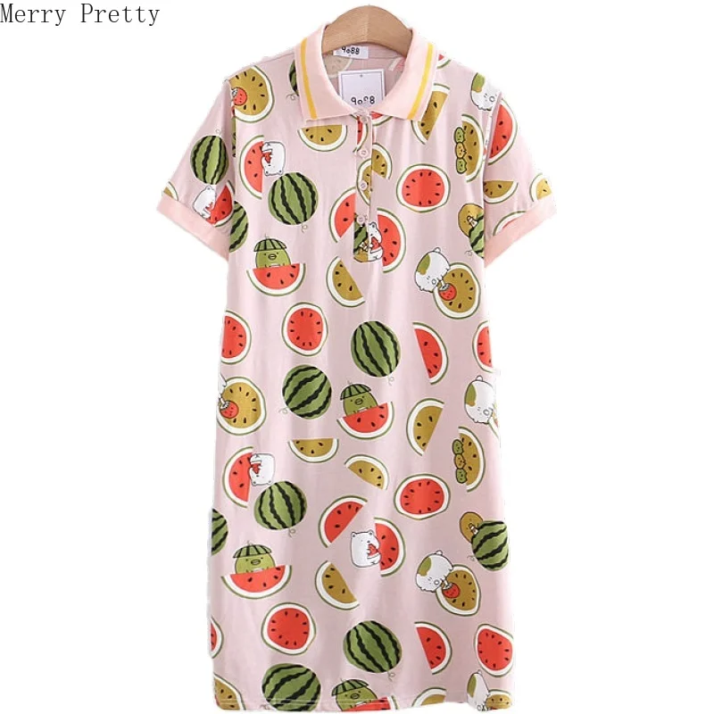 Женские прямые платья с принтом фруктов коротким рукавом и отложным воротником