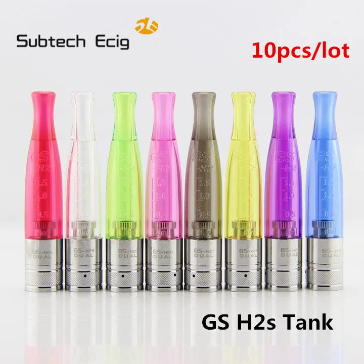 

10pcs/lot GS H2S Atomizer 2.0ohm 1.5ml Bottom Dual Coils GS-H2S Clearomizer Update for EGO Evod Battery E Cig Vape batteries