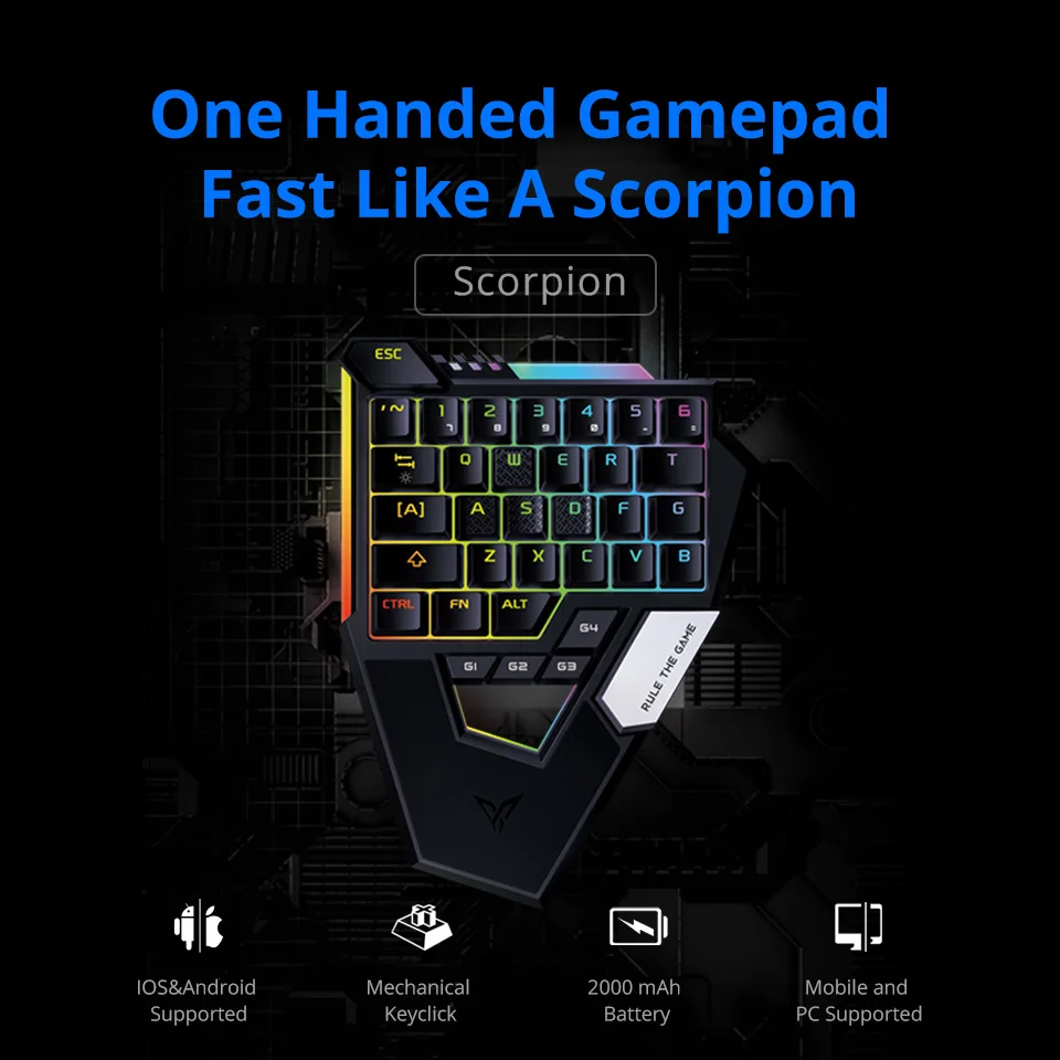 Механическая клавиатура Flydigi Scorpion для одной руки PUBG Мобильный Bluetooth iOS/Android