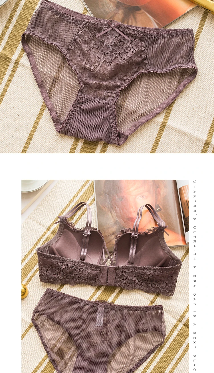 Roseheart Women Red Green Lace Trim Cross Straps Bralette Cotton Panties Push Up Bra Sets Underwear Sexy Lingerie Sets A B